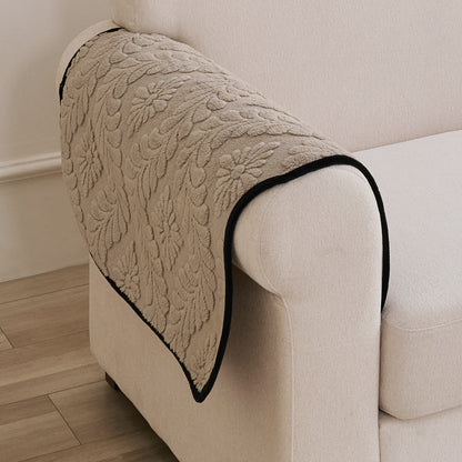 Embossed Floral Jacquard Anti-Slip Sofa Cover Mat, 'Wavy Petal Crest Series' Soft Brown