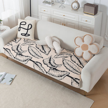 Luxury Plush Sherpa Anti-Slip Sofa Cover Mat, 'Noirea Series'| Botanical Leaf
