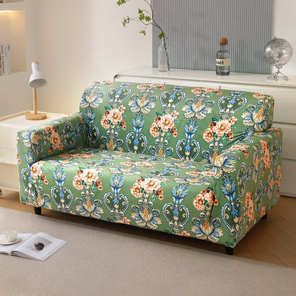 Premium Printed Velvet Sofa Cover 1/2/3 Seaters Fully Covered, Green Victorian Garden
