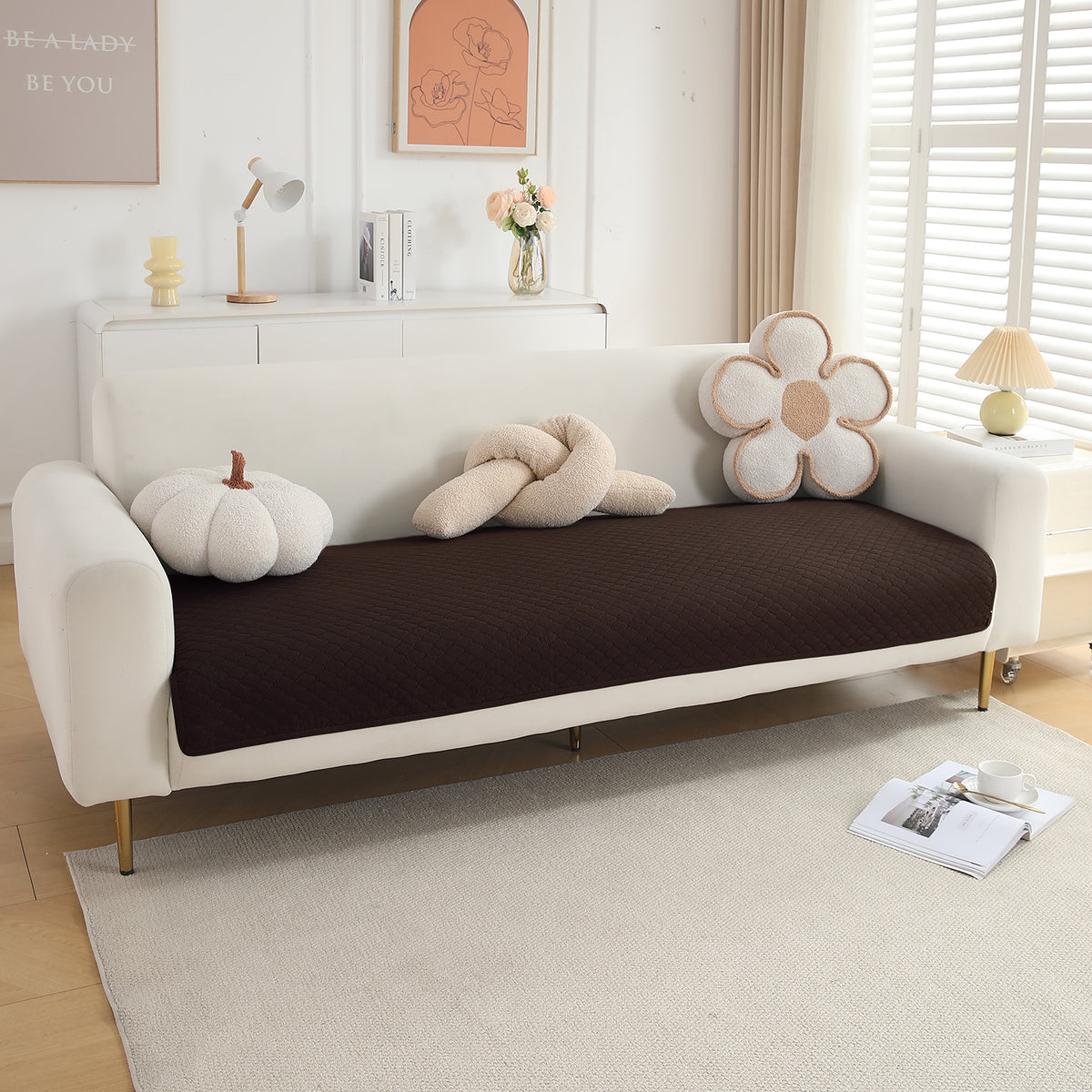 Polyester Quilted Sofa Cover Mats, Dark Brown