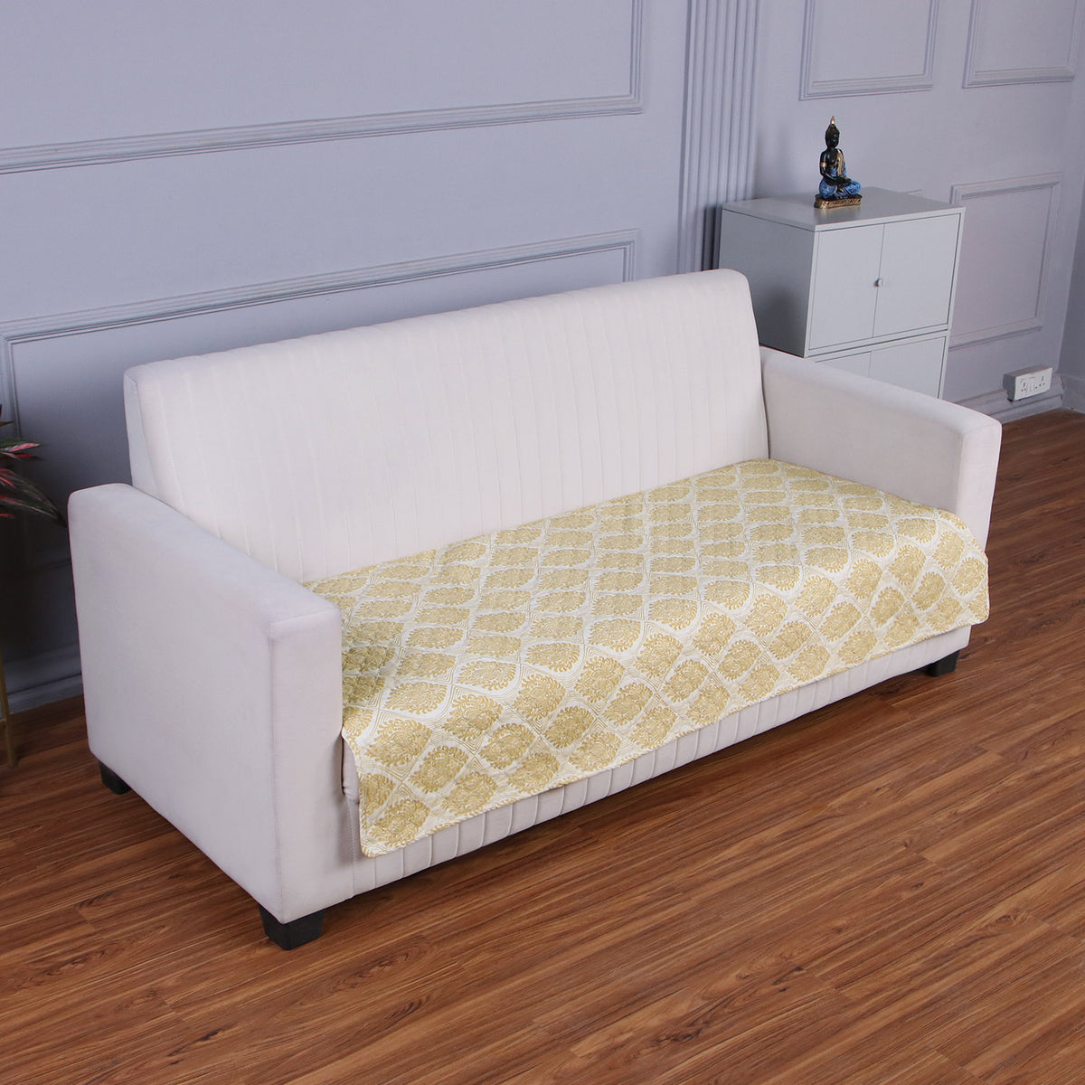 Quilted Sofa Seat Mat Covers for 1/2/3 Seater Sofa, Ogee Ivory