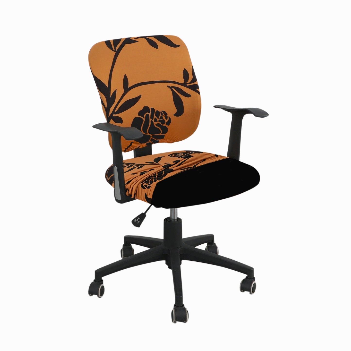 Copper Brown Floral Print Stretchable Jacquard Regular Office Chair Cover | Hokipo