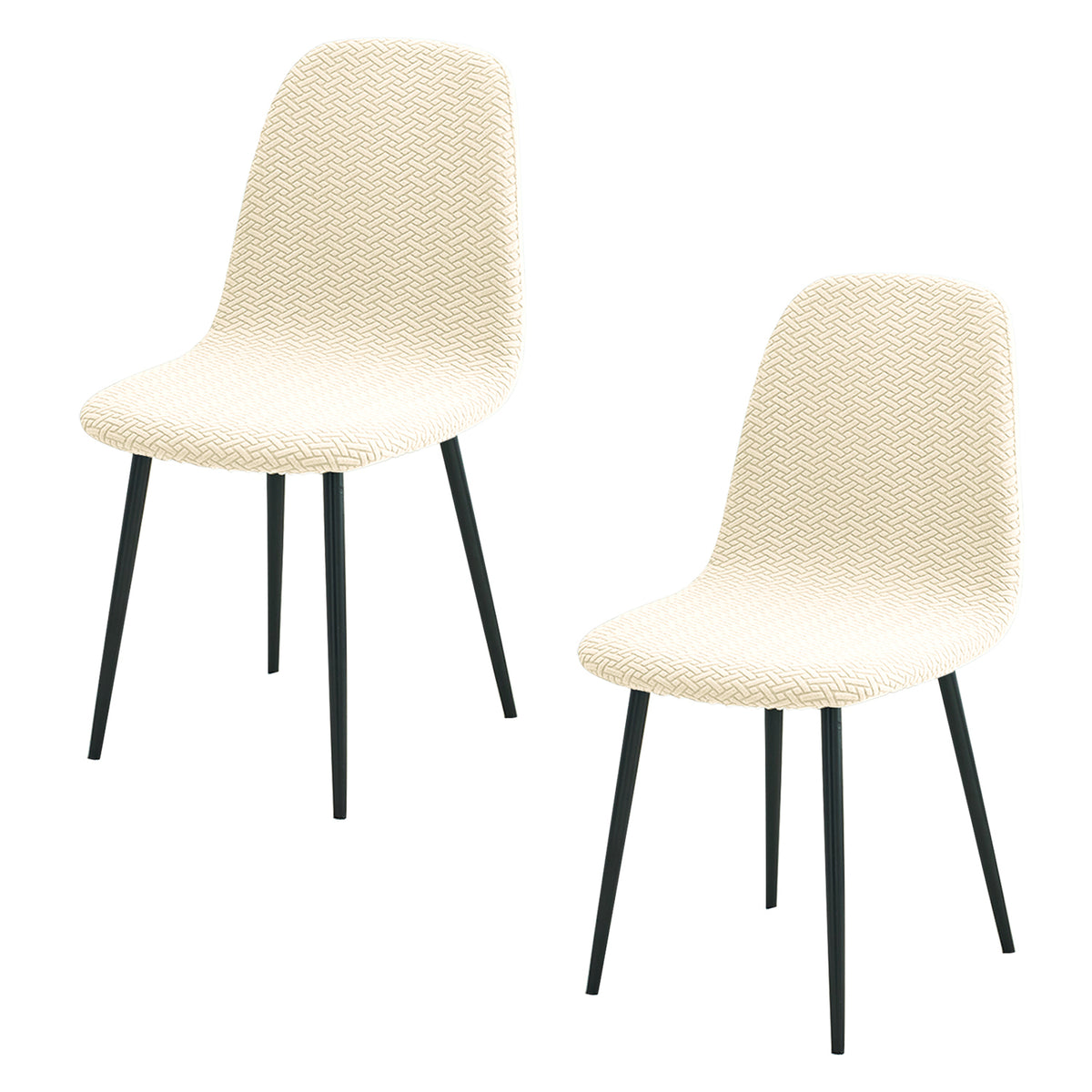 Premium Jacquard Fully Covered Cover for Mid Century Modern Dining Chair, Beige