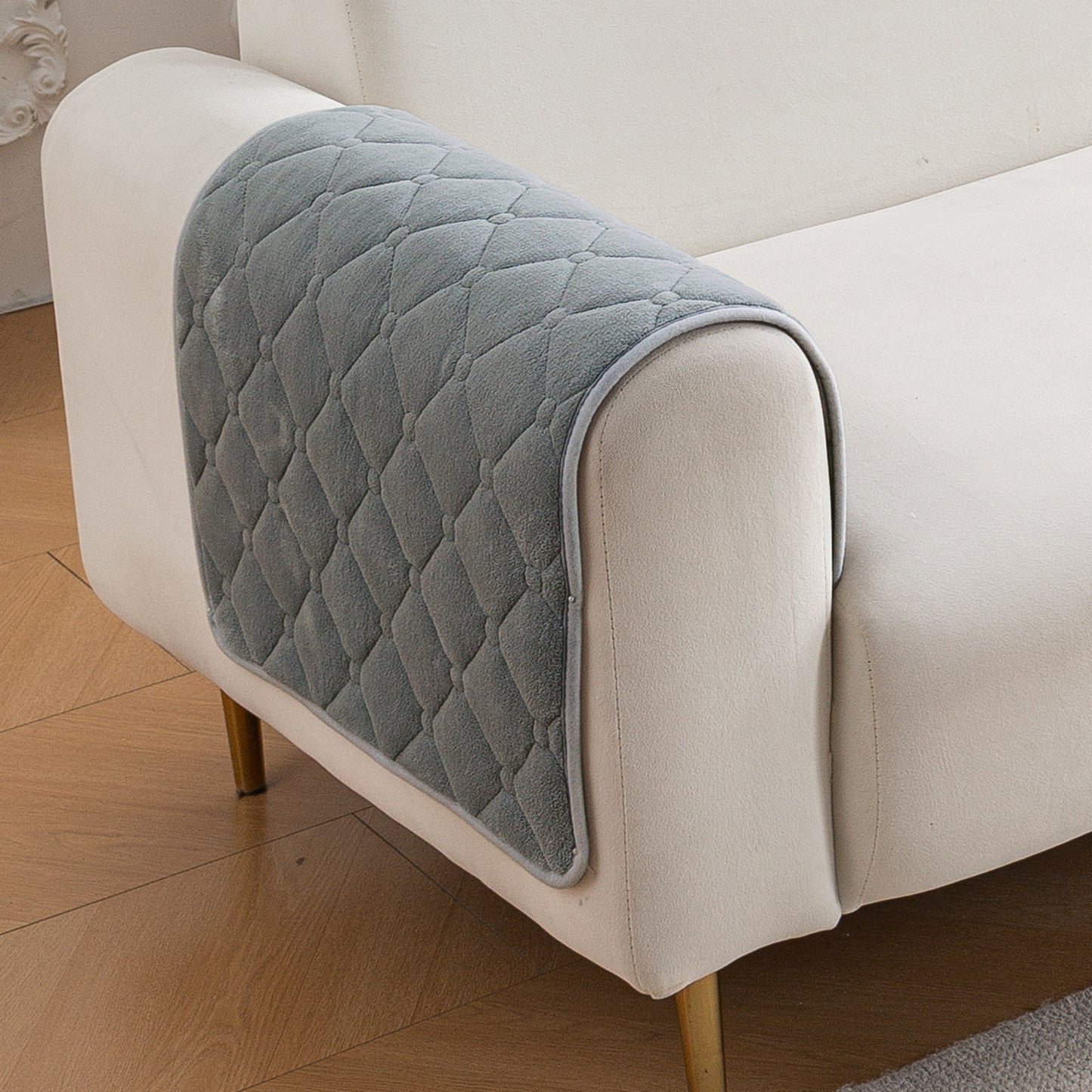Diamond Tuft Plush Sofa Cover Mat, Stone Grey