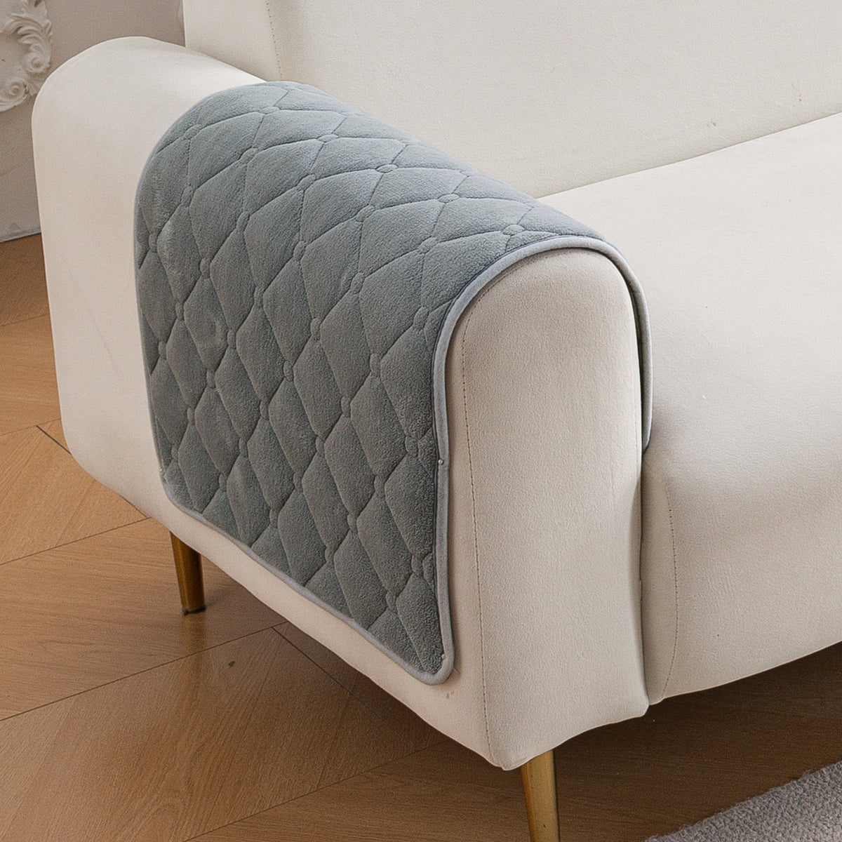 Diamond Tuft Plush Sofa Cover Mat, Stone Grey