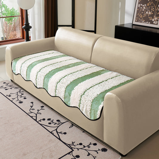 Luxury Wavy Plush Anti-Slip Sofa Cover Mats - Pistachio Green