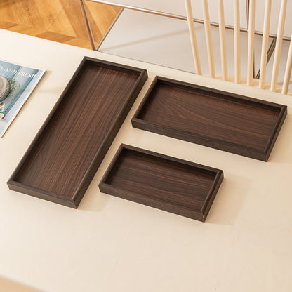 Wooden Serving Tray MDF Rectangular Eco-Friendly Trays Set of 3, Dark Wood Finish