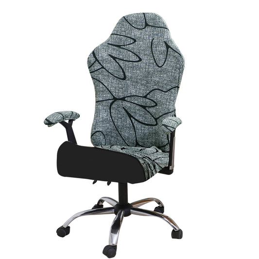 Printed Gaming Chair Seat Cover Elastic Computer Rotating Chair, Intense Grey Abstract Floral
