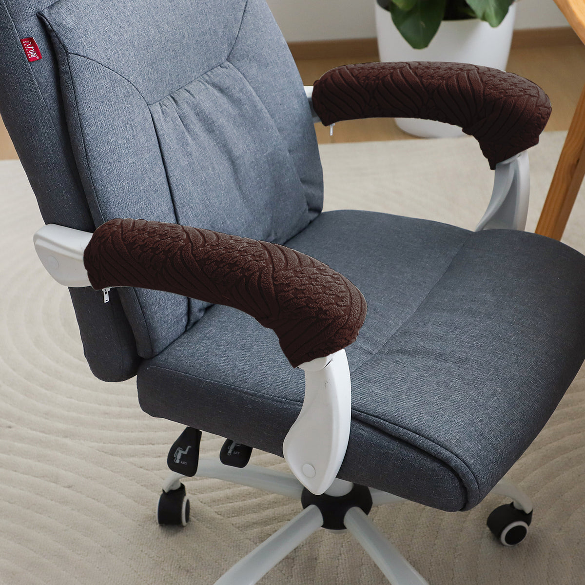 170gsm Jacquard Armrest Covers for Office Chair (Zipper Style), 1 Pair, Brown