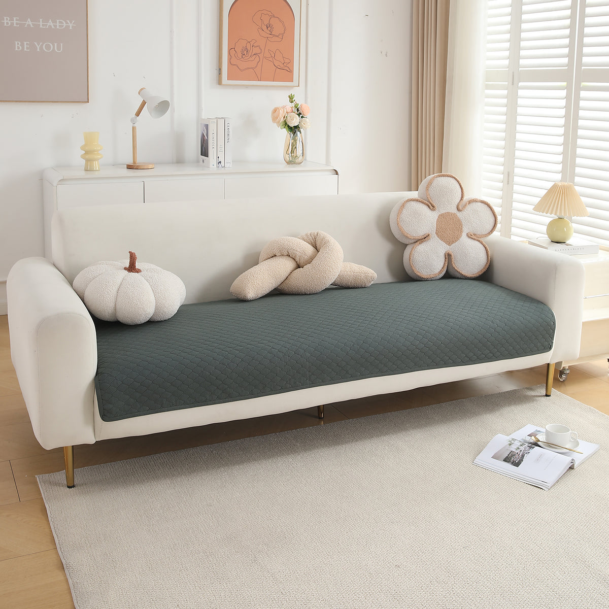 Polyester Quilted Sofa Cover Mats, Grey