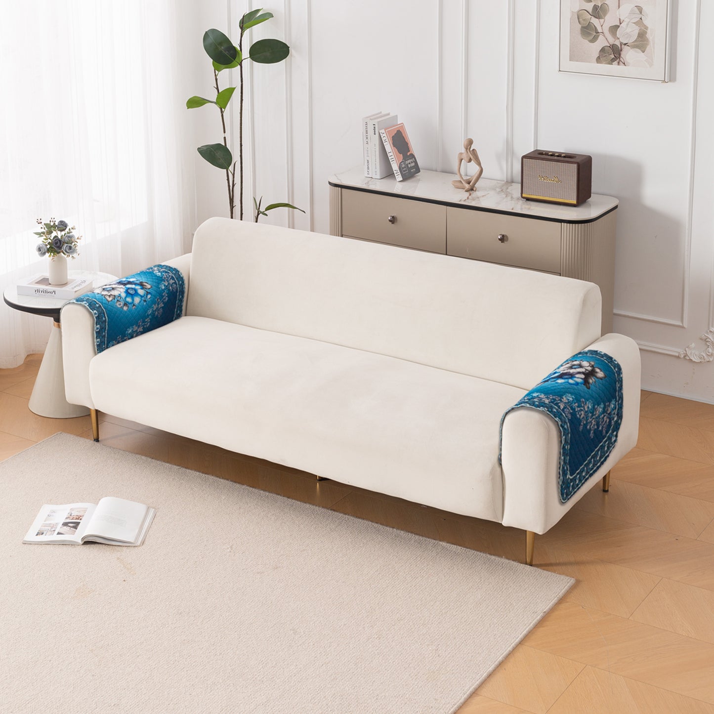 LoomVerse Quilted Sofa Cover Set Washable Sofa Panel for Seat & Back - Royal Meadow