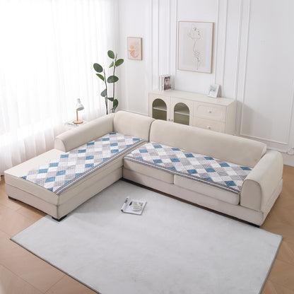 LiefNest Printed Holland Velvet L Shape Sofa Seat Mat with Foam Filling - Diamond Slate Grey Blue