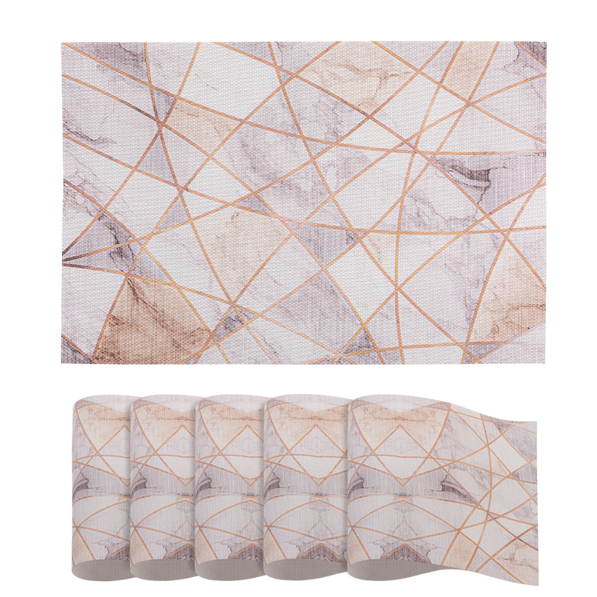 Marble Fusion PVC Mats for Dining Table, Angular Aura - Cream Gold