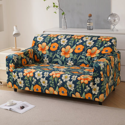 Premium Printed Velvet Sofa Cover 1/2/3 Seaters Fully Covered, Teal Twilight Garden
