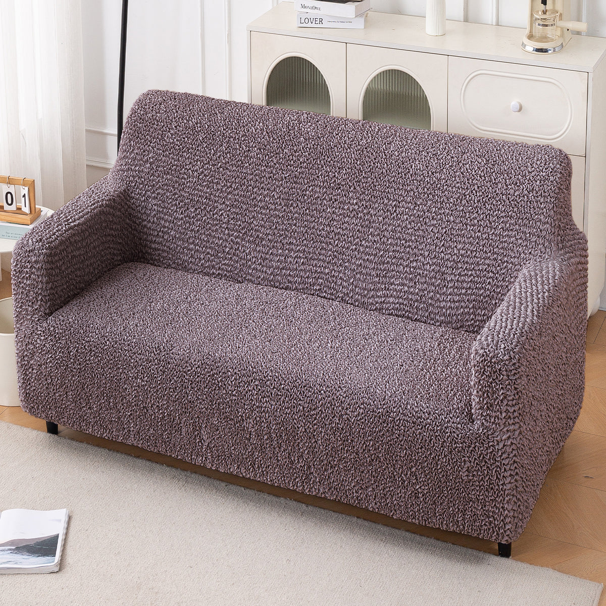 Italian Belissia Luxe Series' Super Stretchable Microfiber 1/2/3 Seater Sofa Cover, Plum Brown