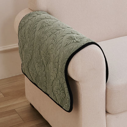 Embossed Floral Jacquard Anti-Slip Sofa Cover Mat, 'Wavy Petal Crest Series' Sage Green