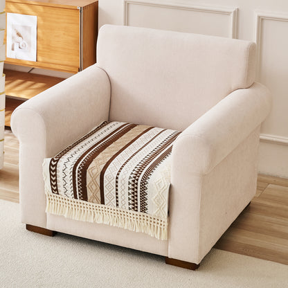 Nordic Boho Geometric Sofa Cover Mat with Tassel, 'Nordic Tassel Series'  Chocolate Brown