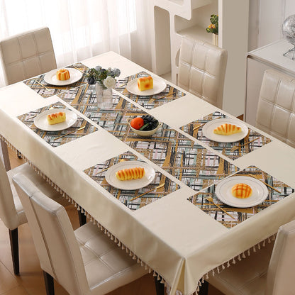 Marble Fusion PVC Mats for Dining Table, Crosshatch - Mustard Gold