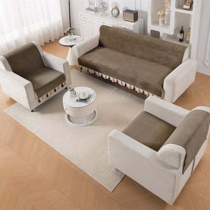 Holland Velvet 5-Seater Sofa Cover (3+1+1), TasselTone Series | Coffee Brown