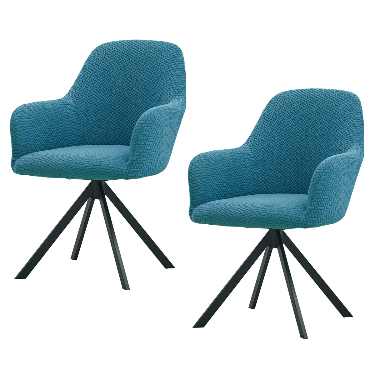 Premium Jacquard Fully Covered Cover for Swivel Dining Chair with Arms, Turquoise