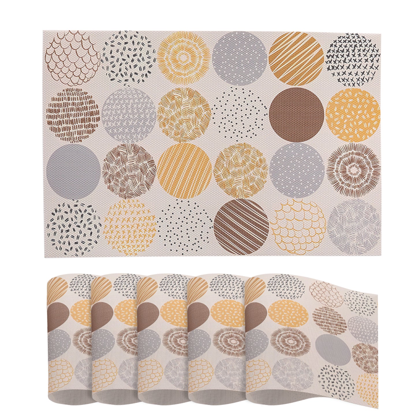 Color Splash PVC Mats for Dining Table, Abstract Circles - Olive Brown