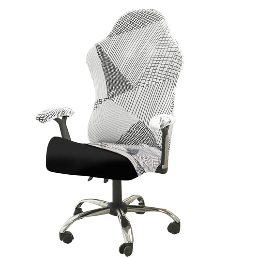 Printed Gaming Chair Seat Cover Elastic Computer Rotating Chair, Snow White Black Geometry
