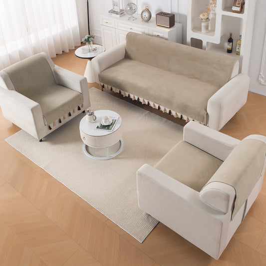 Holland Velvet 5-Seater Sofa Cover (3+1+1), TasselTone Series | Sand Beige