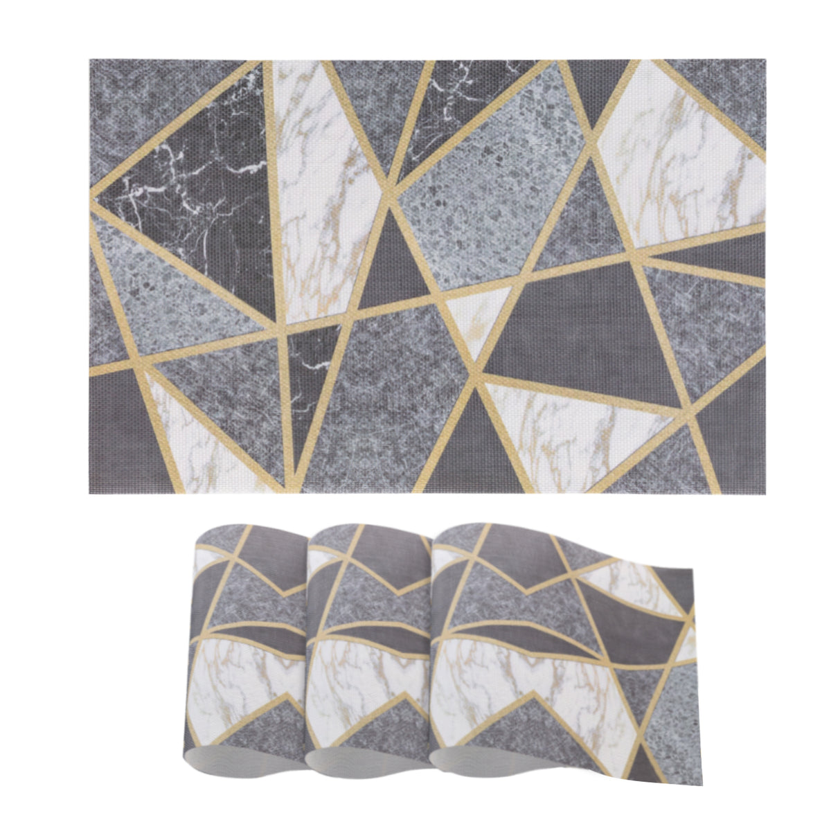Marble Fusion PVC Mats for Dining Table, Geo Triangles - Charcoal Grey