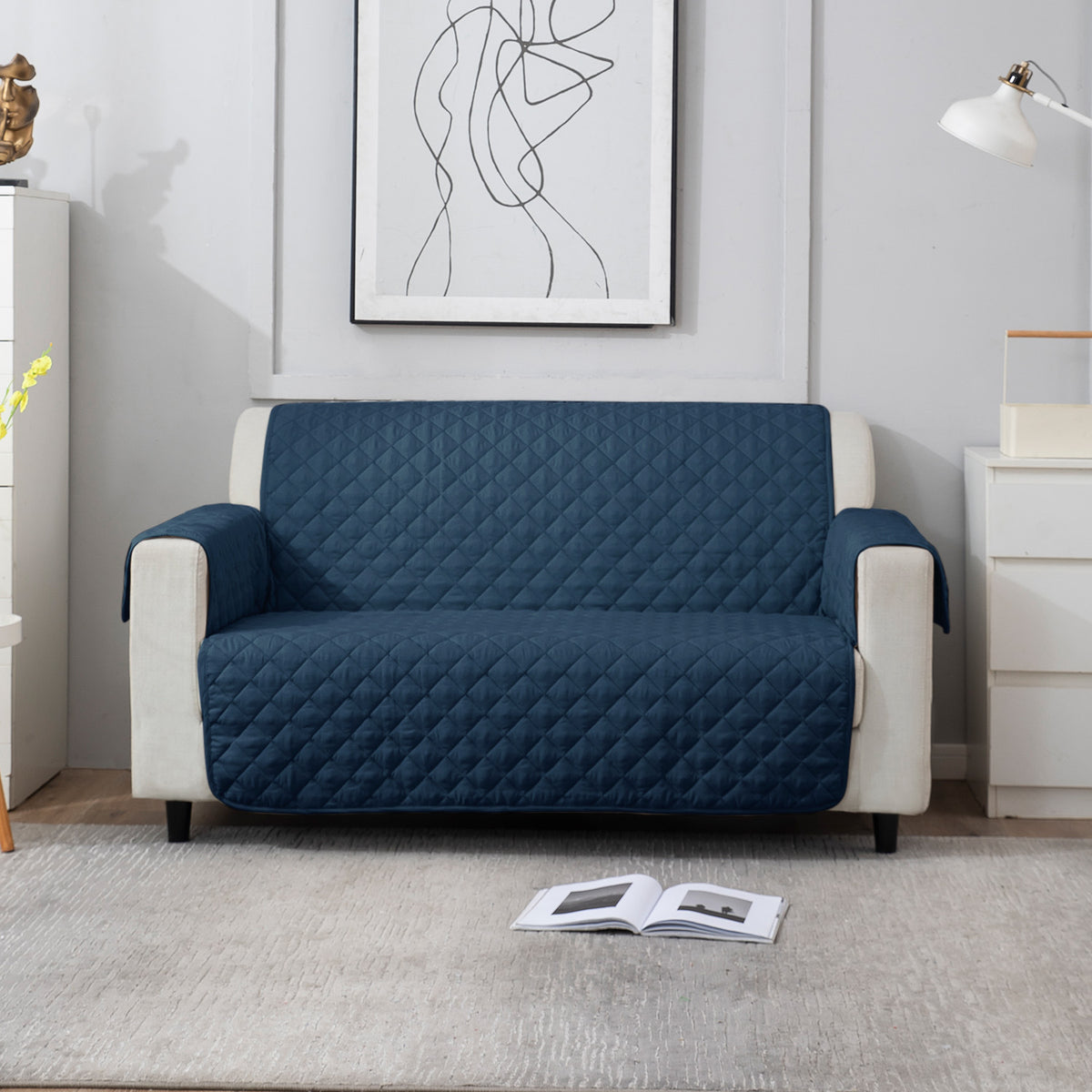 Navy Blue quilted 2 seater sofa cover​ 