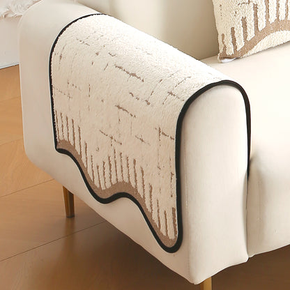 Premium Supple Soft Wavy with Curve Sofa Cover Mat, Cream Brown