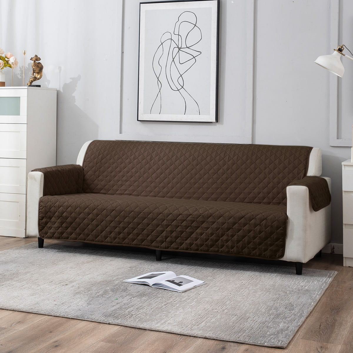 4 Seater Chocolate Brown quilted sofa cover set