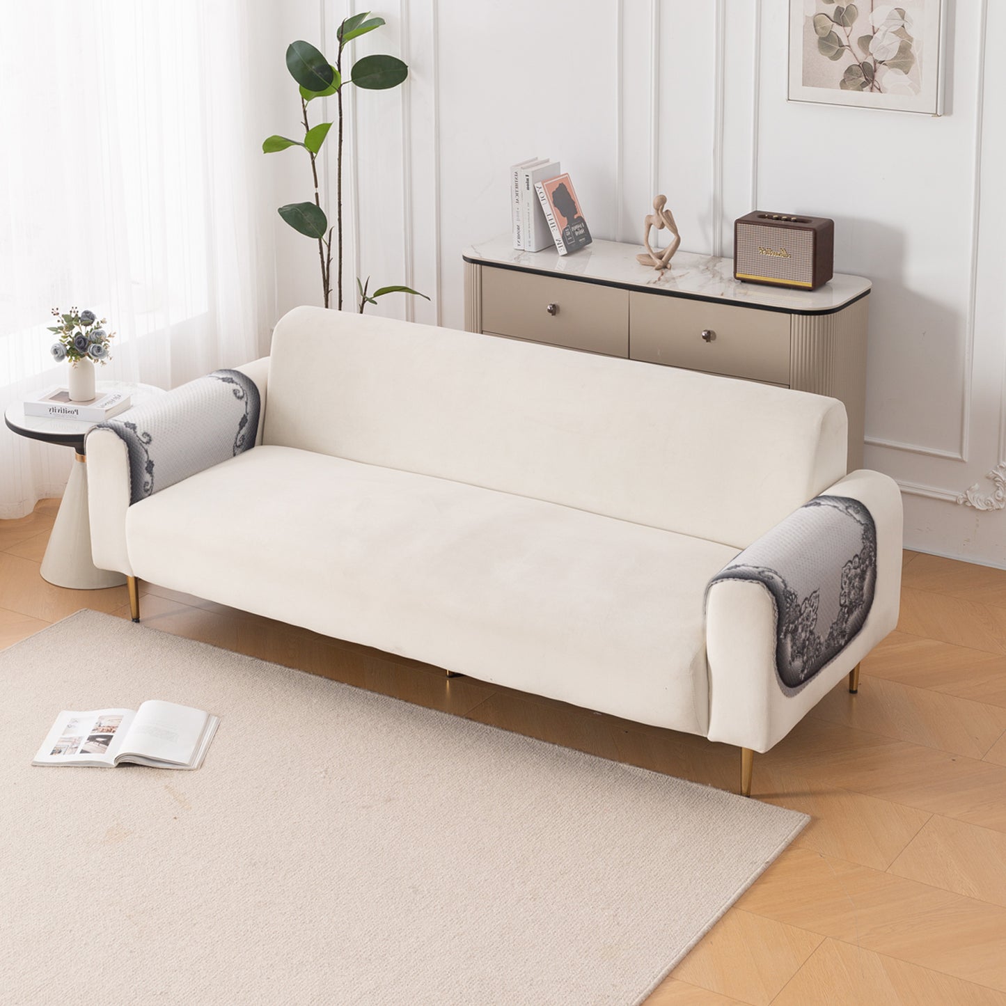 HeavenHue Fleece Soft Touch Quilted Sofa Cover Set Washable Sofa Panel for Seat & Back - Twilight Lace