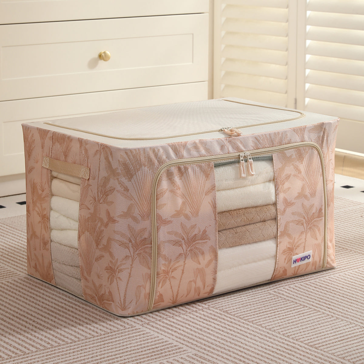 Foldable Cloth Storage Organizer for Wardrobe, Beige Botanica