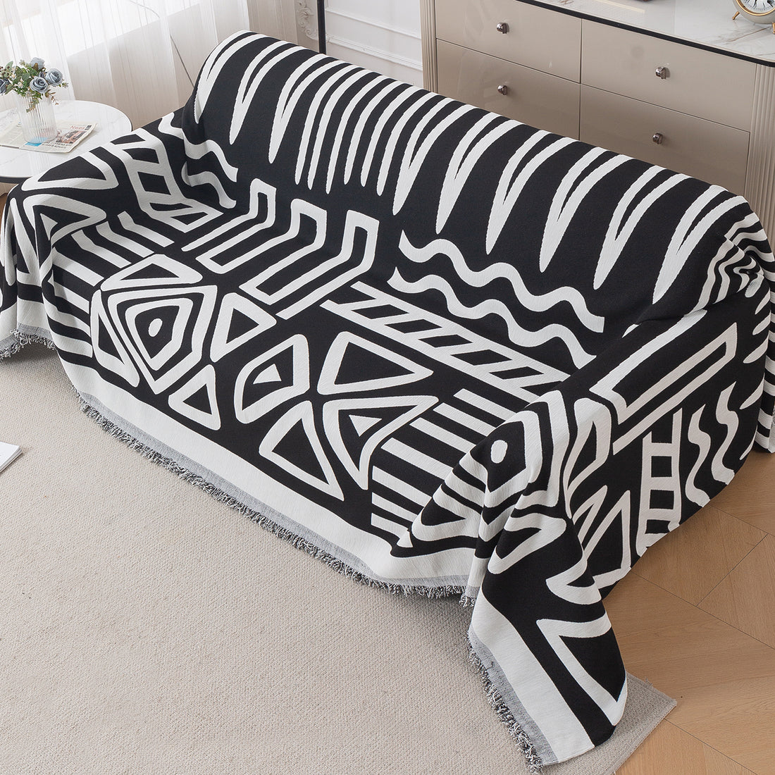 Buy Black Colour Urban Tribe Chenille Three Seater Sofa Throw | HOKIPO
