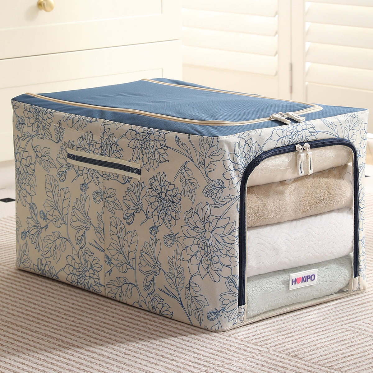 Foldable Cloth Storage Organizer for Wardrobe, Blue Blossom