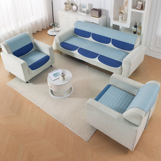 Premium Quilted 5 (3+1+1) Seater Sofa Cover Set with Foam Filling | 'Comfort Grid', Ice Blue