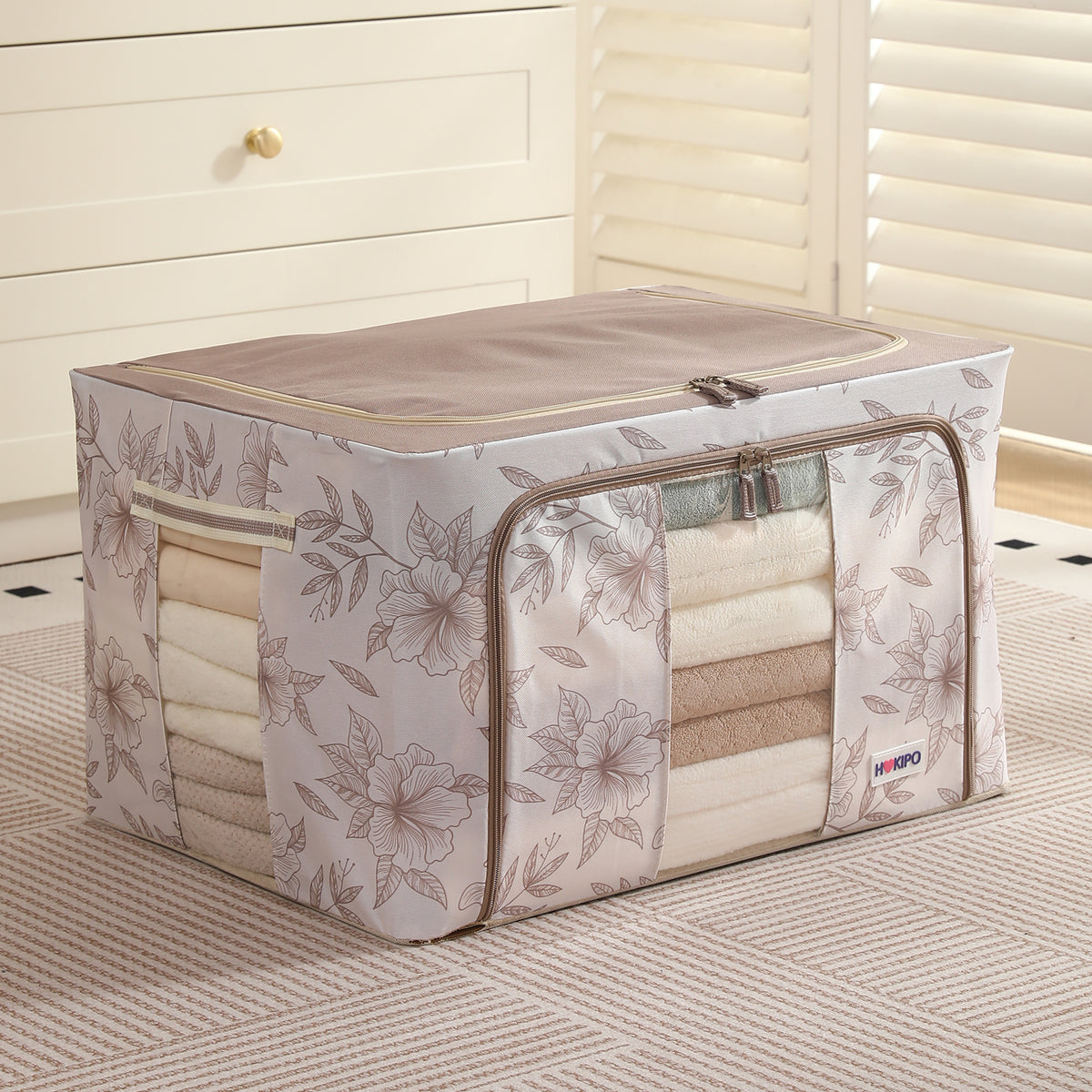 Foldable Cloth Storage Organizer for Wardrobe, Latte Floral