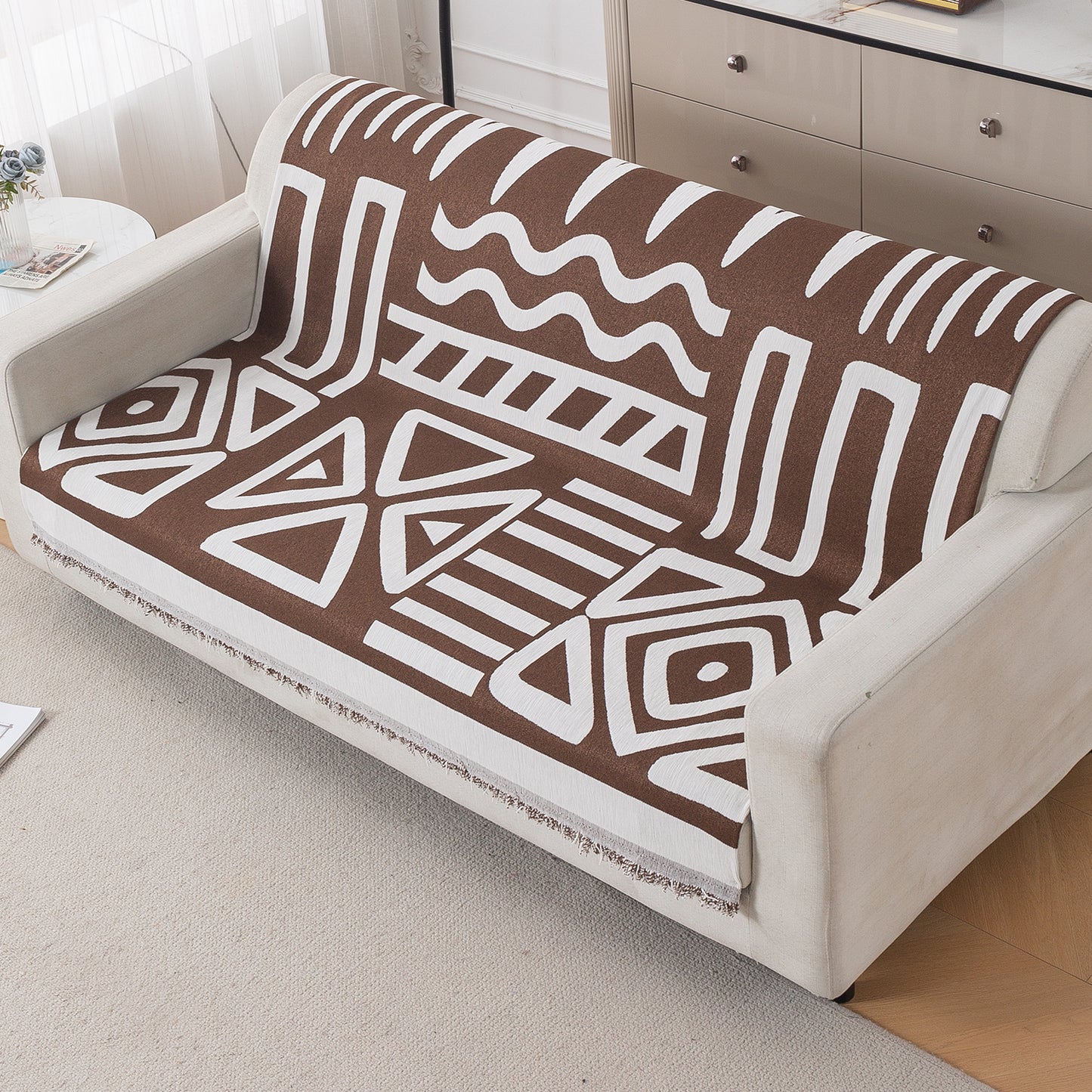 Urban Tribe Premium Chenille Fabric Sofa Cover, Chocolate Brown