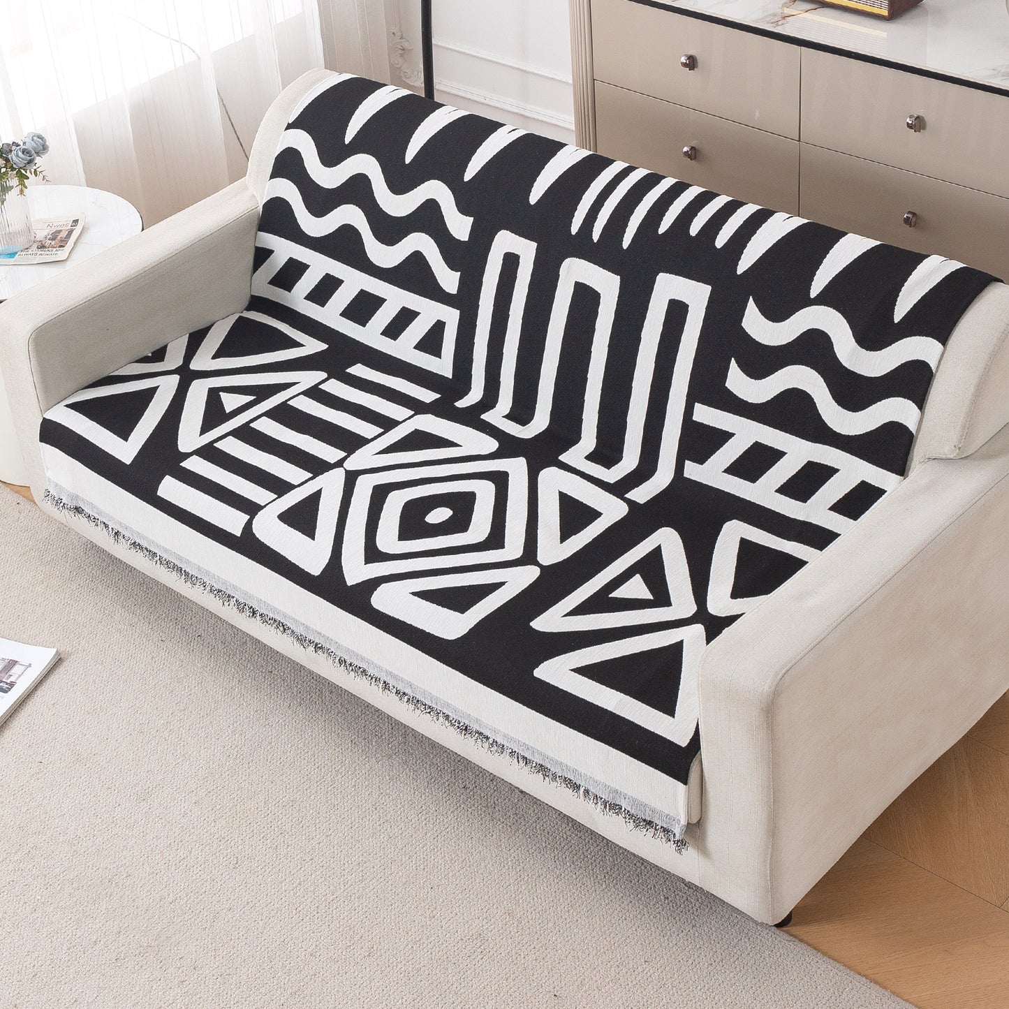 Urban Tribe Premium Chenille Fabric Sofa Cover, Black