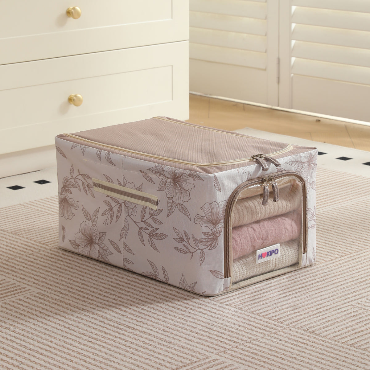 Foldable Cloth Storage Box Organizer for Wardrobe, Latte Floral