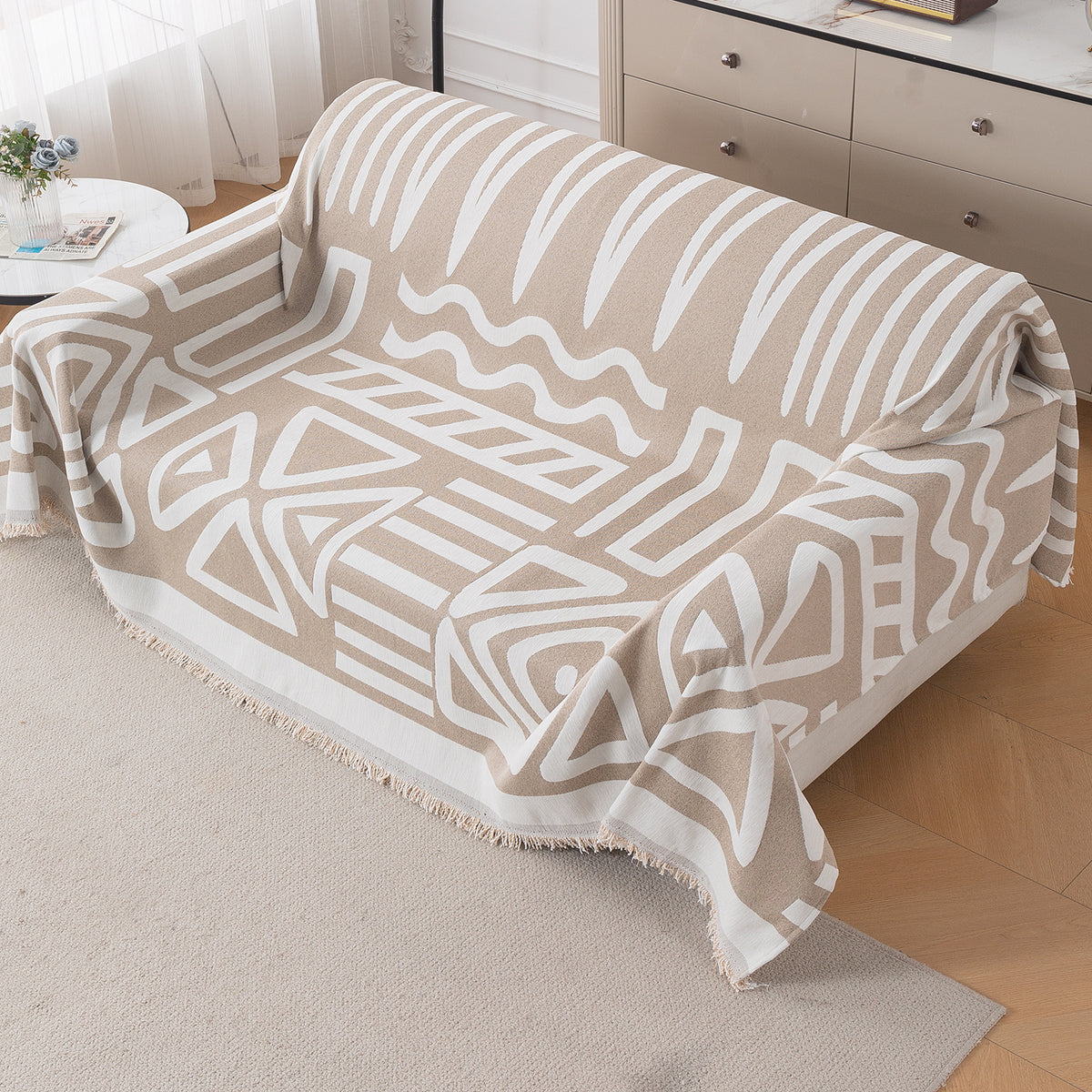 Urban Tribe Premium Chenille Fabric Sofa Cover Throw, Beige