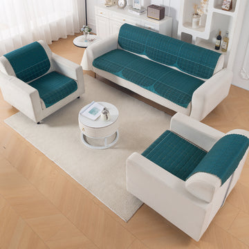 'Comfort Grid Series' Premium Quilted 5 (3+1+1) Seater Sofa Cover Set with Foam Filling | Peacock Blue