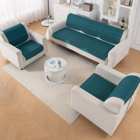 Premium Quilted 5 (3+1+1) Seater Sofa Cover Set with Foam Filling | 'Comfort Grid', Peacock Blue