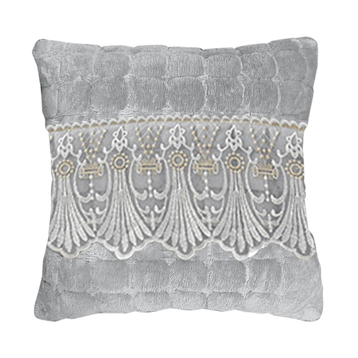 Premium Milk Velvet Sofa Cushion Cover with Lace Design, Cloud Grey