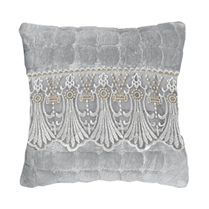 Premium Milk Velvet Sofa Cushion Cover with Lace Design, Cloud Grey