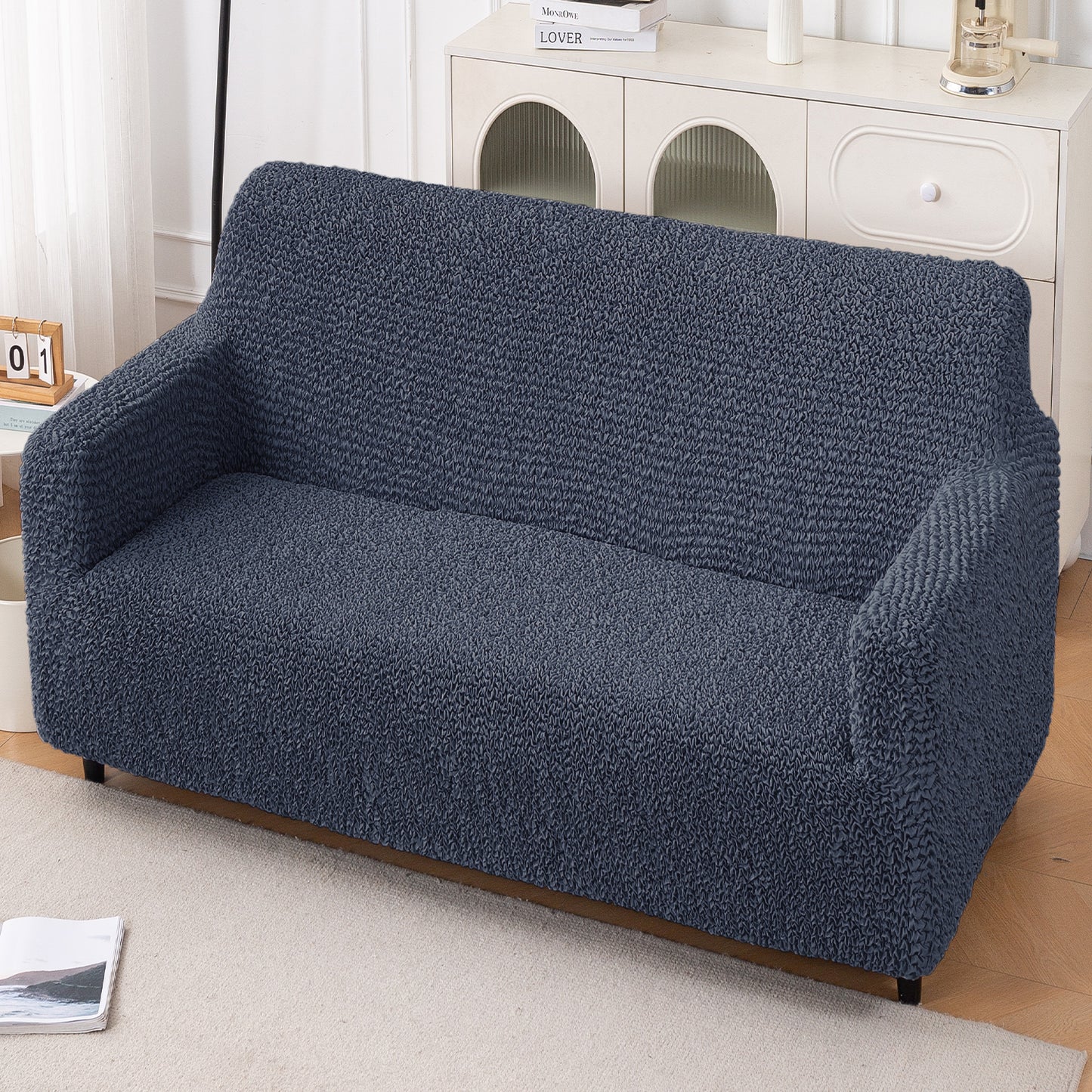 Italian Belissia Luxe Series' Super Stretchable Microfiber 1/2/3 Seater Sofa Cover, Navy Blue