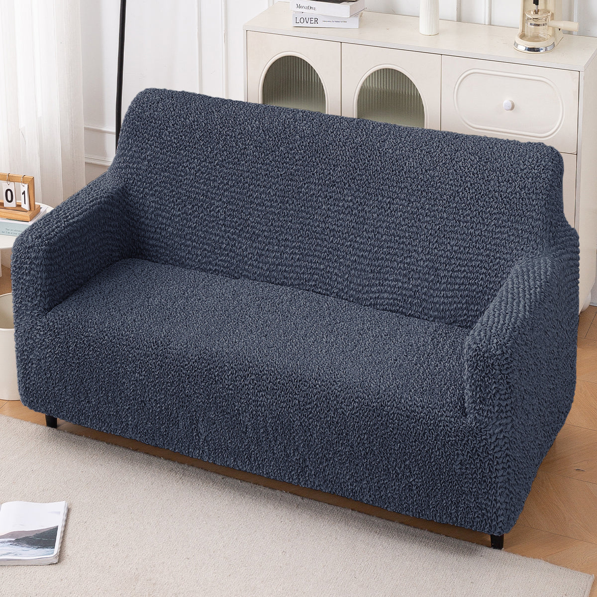 Italian Belissia Luxe Series' Super Stretchable Microfiber 1/2/3 Seater Sofa Cover, Navy Blue