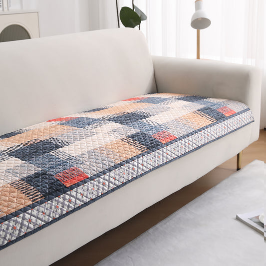LiefNest Holland Velvet Sofa Cover Mat with Foam Filling -  Urban Grid Multicolor