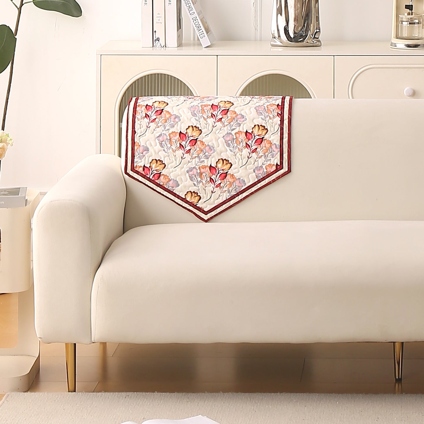Florentina Series Premium Holland Velvet Sofa Cover Mat - Autumn Cream