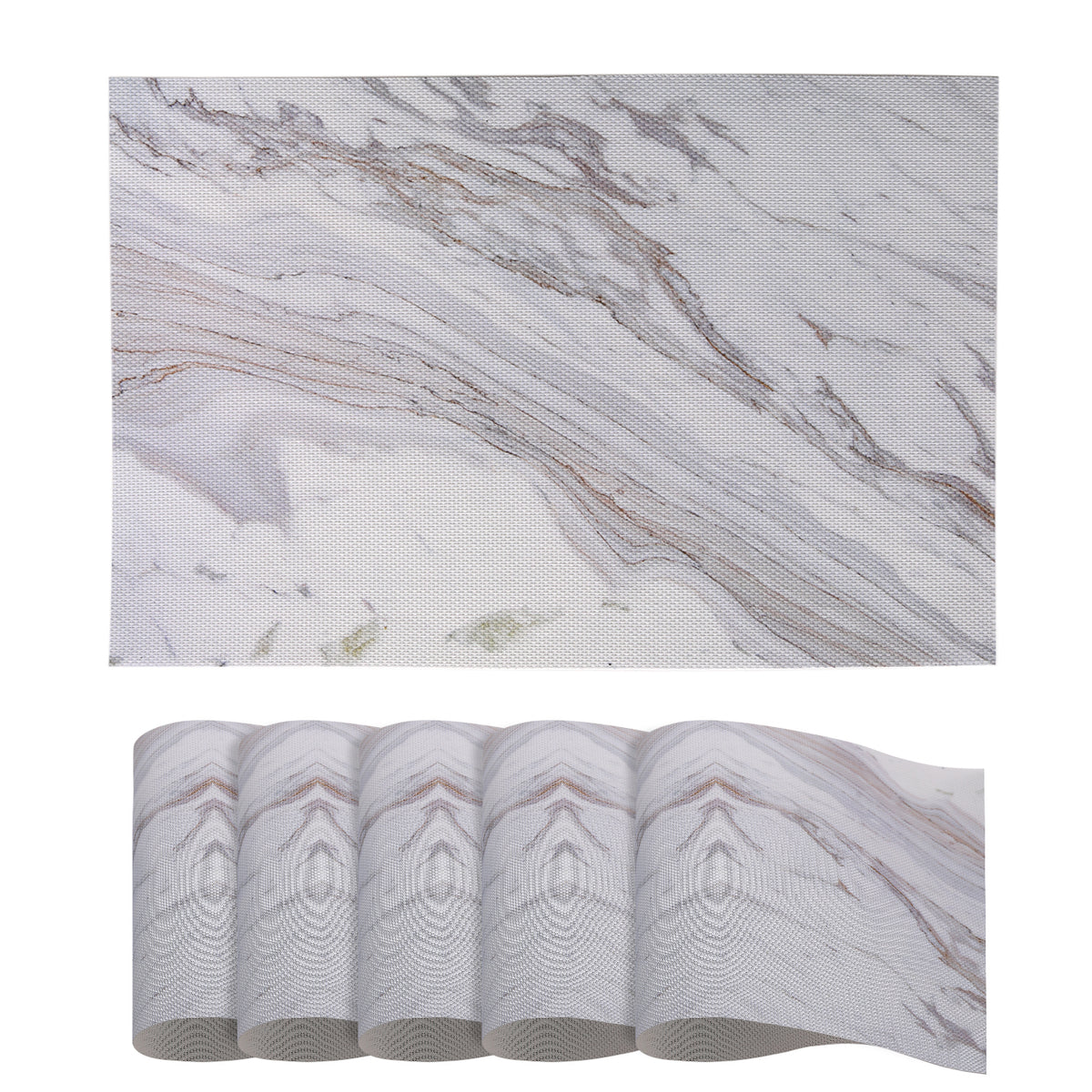 Marble Fusion PVC Mats for Dining Table, Glacier Vein - Frost Grey